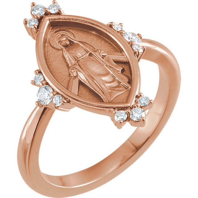 14KT Rose Gold Diamond Miraculous Medal Ring, 14KT Rose Gold Diamond Miraculous Medal Ring - Legacy Saint Jewelry