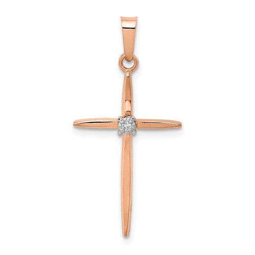14KT Rose Gold Diamond Cross Pendant Charm, 14KT Rose Gold Diamond Cross Pendant Charm - Legacy Saint Jewelry
