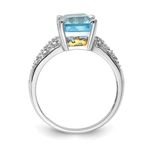Sterling Silver + 14KT Yellow Gold Sky Blue Topaz + Diamond Ring, Sterling Silver + 14KT Yellow Gold Sky Blue Topaz + Diamond Ring - Legacy Saint Jewelry
