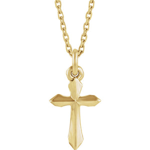 14KT Yellow Gold Beveled Cross Necklace 18", 14KT Yellow Gold Beveled Cross Necklace 18" - Legacy Saint Jewelry