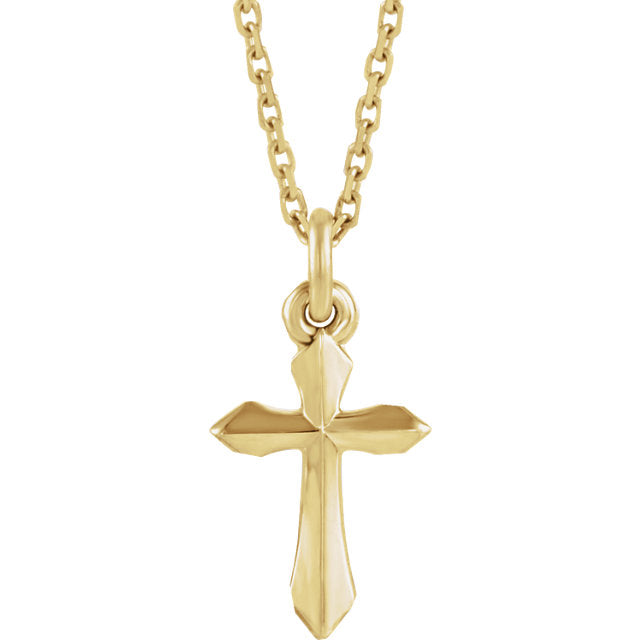 14KT Yellow Gold Beveled Cross Necklace 18