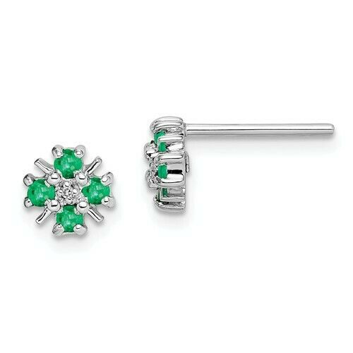 Sterling Silver Emerald + Diamond Flower Stud Earrings, Sterling Silver Emerald + Diamond Flower Stud Earrings - Legacy Saint Jewelry