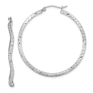 Sterling Silver Wavy Diamond-Cut Hoop Earrings 40mm, Sterling Silver Wavy Diamond-Cut Hoop Earrings 40mm - Legacy Saint Jewelry