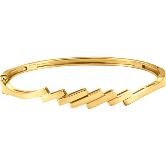 14KT Yellow Gold Stepped Hinged Bangle Bracelet, 14KT Yellow Gold Stepped Hinged Bangle Bracelet - Legacy Saint Jewelry