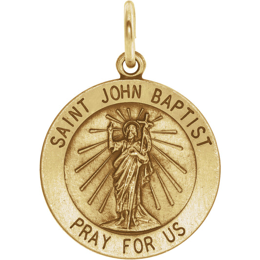 14KT Yellow Gold Saint John Baptist Round Medal Pendant, 14KT Yellow Gold Saint John Baptist Round Medal Pendant - Legacy Saint Jewelry
