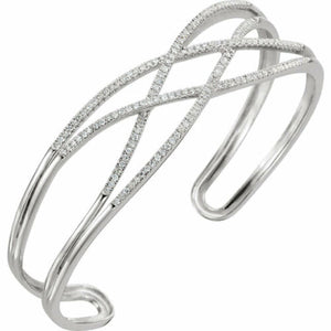 14KT White Gold Pave Diamond Intertwined Lines Bangle Bracelet, 14KT White Gold Pave Diamond Intertwined Lines Bangle Bracelet - Legacy Saint Jewelry
