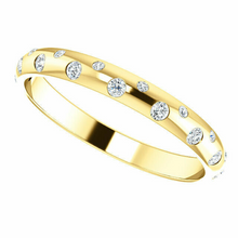Load image into Gallery viewer, 14KT Yellow Gold Gypsy Set Diamond Thin Band Ring, 14KT Yellow Gold Gypsy Set Diamond Thin Band Ring - Legacy Saint Jewelry