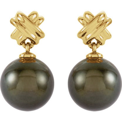 14KT Yellow Gold Tahitian Black Pearl Earrings, 14KT Yellow Gold Tahitian Black Pearl Earrings - Legacy Saint Jewelry