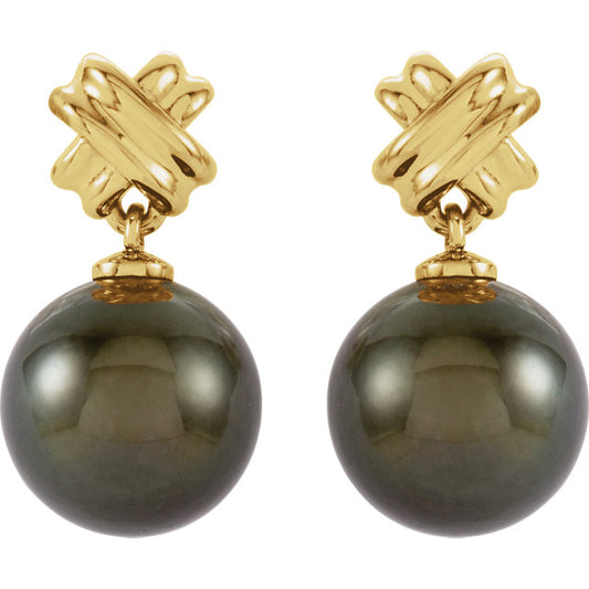 14KT Yellow Gold Tahitian Black Pearl Earrings, 14KT Yellow Gold Tahitian Black Pearl Earrings - Legacy Saint Jewelry