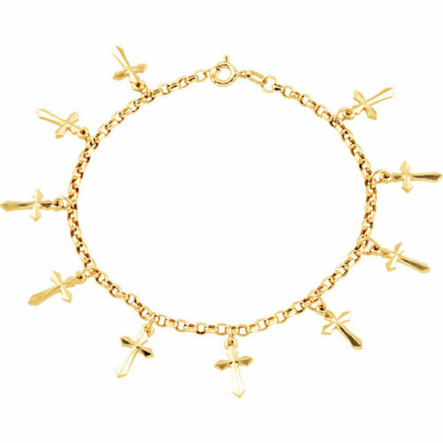 14KT Yellow Gold Ten Cross Charm Bracelet, 14KT Yellow Gold Ten Cross Charm Bracelet - Legacy Saint Jewelry