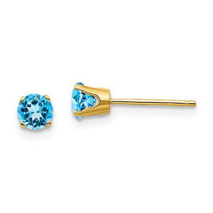 14KT Yellow Gold Round Blue Topaz Stud Earrings 4mm, 14KT Yellow Gold Round Blue Topaz Stud Earrings 4mm - Legacy Saint Jewelry