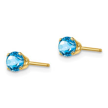 Load image into Gallery viewer, 14KT Yellow Gold Round Blue Topaz Stud Earrings 4mm, 14KT Yellow Gold Round Blue Topaz Stud Earrings 4mm - Legacy Saint Jewelry