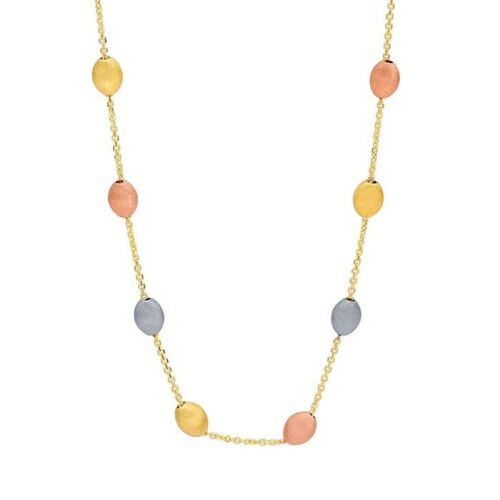 14KT Yellow Gold, White Gold + Rose Gold Beaded Link Necklace 17