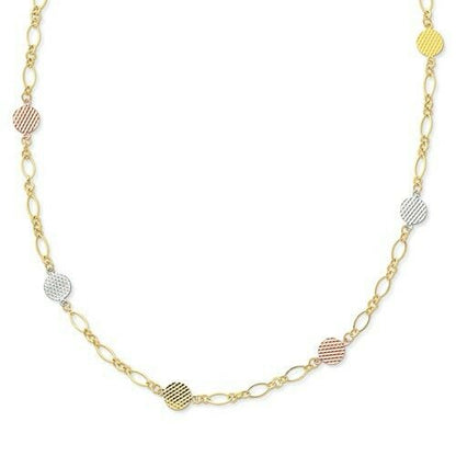 14KT Yellow Gold, White Gold + Rose Gold Oval Disc Link Necklace, 14KT Yellow Gold, White Gold + Rose Gold Oval Disc Link Necklace - Legacy Saint Jewelry