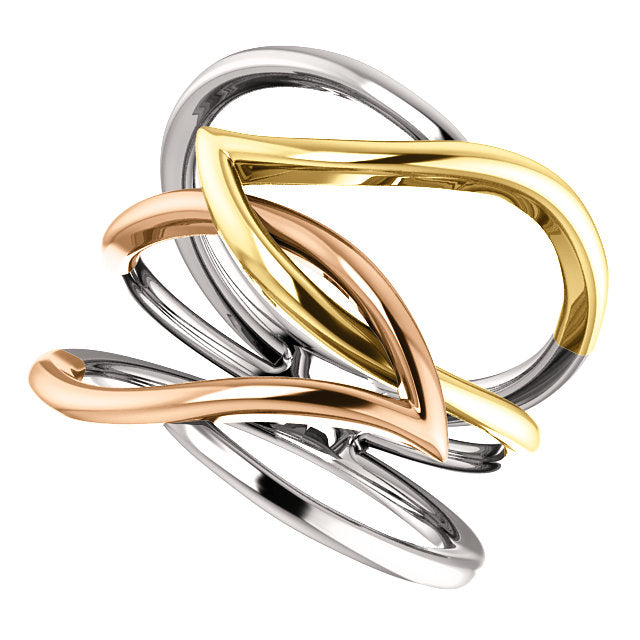 14KT Rose Gold, White Gold + Yellow Gold Criss-Cross Ring, 14KT Rose Gold, White Gold + Yellow Gold Criss-Cross Ring - Legacy Saint Jewelry