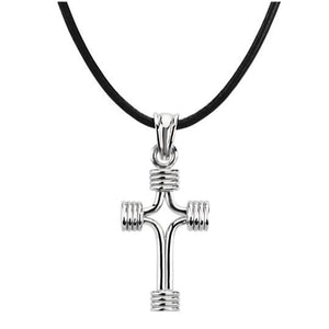 Sterling Silver Tubular Cross Black Leather Cord Necklace 18", Sterling Silver Tubular Cross Black Leather Cord Necklace 18" - Legacy Saint Jewelry