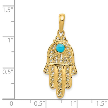 14KT Yellow Gold Turquoise Filigree Hamsa Chamseh Pendant, 14KT Yellow Gold Turquoise Filigree Hamsa Chamseh Pendant - Legacy Saint Jewelry
