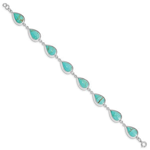 Sterling Silver Teardrop Turquoise Link Bracelet, Sterling Silver Teardrop Turquoise Link Bracelet - Legacy Saint Jewelry