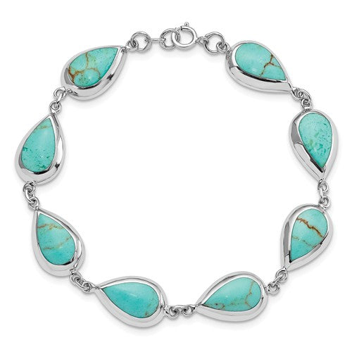 Sterling Silver Teardrop Turquoise Link Bracelet, Sterling Silver Teardrop Turquoise Link Bracelet - Legacy Saint Jewelry