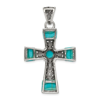 Sterling Silver Turquoise Antiqued Cross Pendant, Sterling Silver Turquoise Antiqued Cross Pendant - Legacy Saint Jewelry