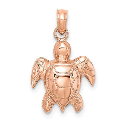 14KT Rose Gold Polished  2-D Sea Turtle Pendant Charm, 14KT Rose Gold Polished  2-D Sea Turtle Pendant Charm - Legacy Saint Jewelry