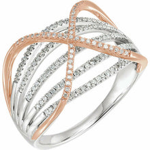 Load image into Gallery viewer, 14KT White Gold + Rose Gold Pave Diamond Cigar Band Ring, 14KT White Gold + Rose Gold Pave Diamond Cigar Band Ring - Legacy Saint Jewelry