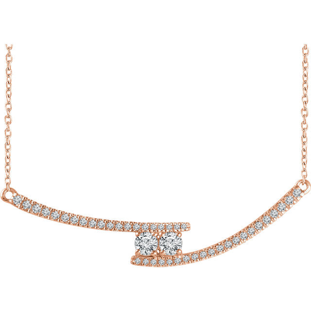 14KT Rose Gold Diamond Two Stone Bar Necklace, 14KT Rose Gold Diamond Two Stone Bar Necklace - Legacy Saint Jewelry