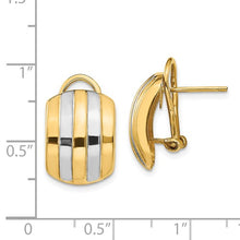 Load image into Gallery viewer, 14KT Yellow Gold + Rhodium Striped Omega Back Earrings, 14KT Yellow Gold + Rhodium Striped Omega Back Earrings - Legacy Saint Jewelry