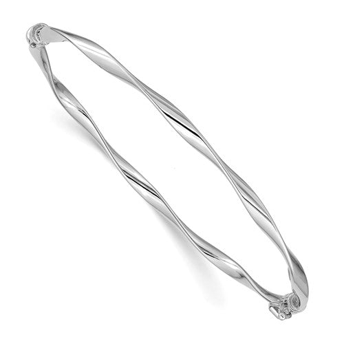 14KT White Gold Twisted Hinged Bangle Bracelet, 14KT White Gold Twisted Hinged Bangle Bracelet - Legacy Saint Jewelry