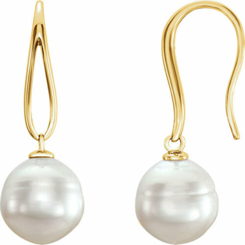 14KT Yellow Gold Paspaley Pearl Unique Hook Earrings, 14KT Yellow Gold Paspaley Pearl Unique Hook Earrings - Legacy Saint Jewelry