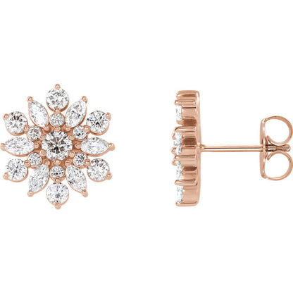 14KT Rose Gold Diamond Vintage Flower Stud Earrings, 14KT Rose Gold Diamond Vintage Flower Stud Earrings - Legacy Saint Jewelry