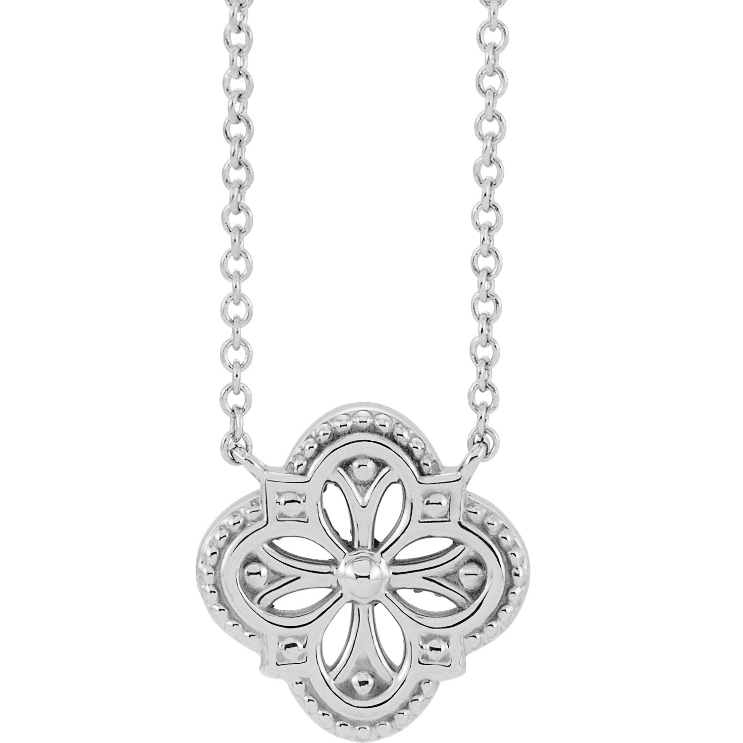 14KT White Gold Vintage-Inspired Clover Necklace, 14KT White Gold Vintage-Inspired Clover Necklace - Legacy Saint Jewelry