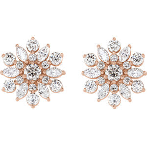 14KT Rose Gold Diamond Vintage Flower Stud Earrings, 14KT Rose Gold Diamond Vintage Flower Stud Earrings - Legacy Saint Jewelry