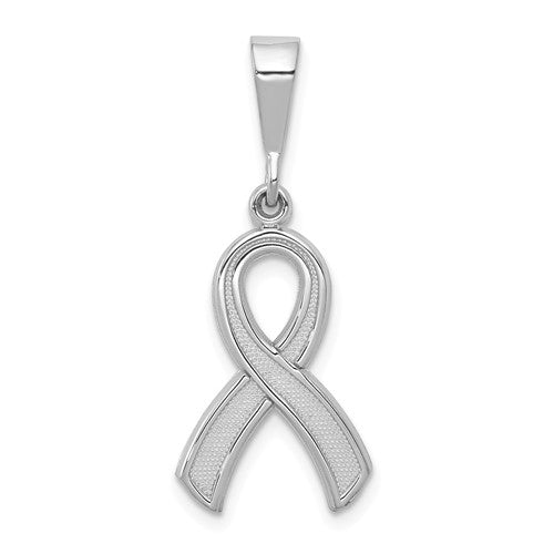 14KT White Gold Awareness Ribbon Pendant Charm, 14KT White Gold Awareness Ribbon Pendant Charm - Legacy Saint Jewelry