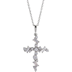 14KT White Gold Scattered Diamond Cross Pendant Necklace, 14KT White Gold Scattered Diamond Cross Pendant Necklace - Legacy Saint Jewelry