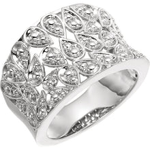 Load image into Gallery viewer, 14KT White Gold Filigree Floral Cigar Band Ring, 14KT White Gold Filigree Floral Cigar Band Ring - Legacy Saint Jewelry