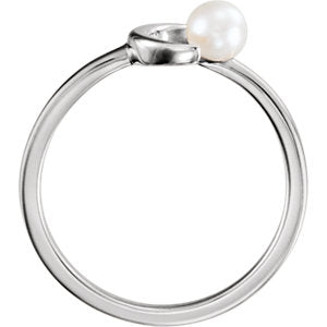 14KT White Gold Freshwater Pearl Crescent Moon Open Ring, 14KT White Gold Freshwater Pearl Crescent Moon Open Ring - Legacy Saint Jewelry