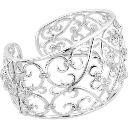 Sterling Silver Pave White Diamond Filigree Cuff Bracelet, Sterling Silver Pave White Diamond Filigree Cuff Bracelet - Legacy Saint Jewelry