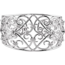 Load image into Gallery viewer, Sterling Silver Pave White Diamond Filigree Cuff Bracelet, Sterling Silver Pave White Diamond Filigree Cuff Bracelet - Legacy Saint Jewelry