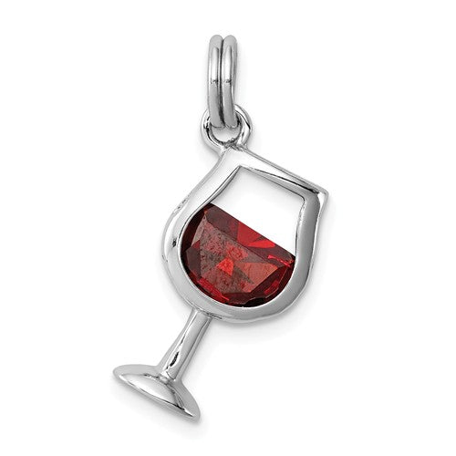 Sterling Silver Red CZ Wine Glass Pendant Charm, Sterling Silver Red CZ Wine Glass Pendant Charm - Legacy Saint Jewelry