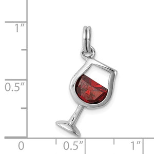 Sterling Silver Red CZ Wine Glass Pendant Charm, Sterling Silver Red CZ Wine Glass Pendant Charm - Legacy Saint Jewelry