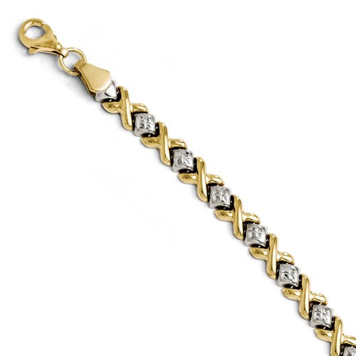 10KT Yellow Gold + Rhodium Diamond-Cut "X" Bracelet, 10KT Yellow Gold + Rhodium Diamond-Cut "X" Bracelet - Legacy Saint Jewelry