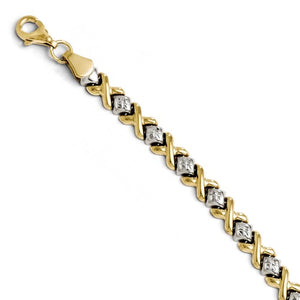 10KT Yellow Gold + Rhodium Diamond-Cut "X" Bracelet, 10KT Yellow Gold + Rhodium Diamond-Cut "X" Bracelet - Legacy Saint Jewelry