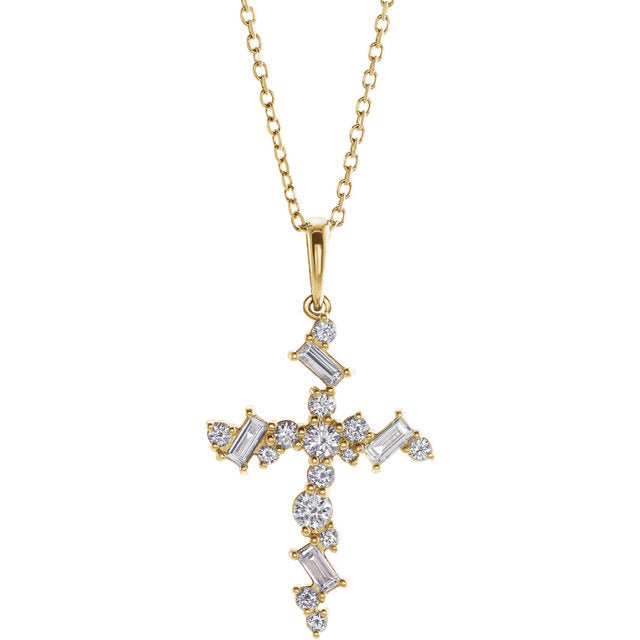 14KT Yellow Gold Scattered Diamond Cross Pendant Necklace, 14KT Yellow Gold Scattered Diamond Cross Pendant Necklace - Legacy Saint Jewelry