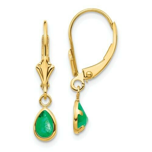 14KT Yellow Gold Pear Emerald Lever Back Earrings, 14KT Yellow Gold Pear Emerald Lever Back Earrings - Legacy Saint Jewelry