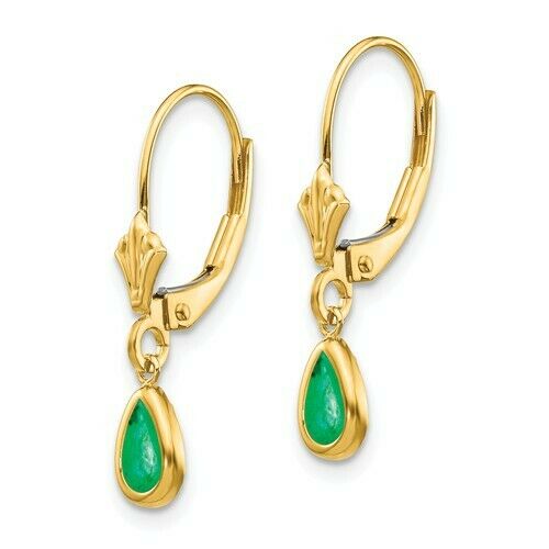 14KT Yellow Gold Pear Emerald Lever Back Earrings, 14KT Yellow Gold Pear Emerald Lever Back Earrings - Legacy Saint Jewelry