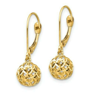 14KT Yellow Gold Filigree Ball Lever Back Earrings, 14KT Yellow Gold Filigree Ball Lever Back Earrings - Legacy Saint Jewelry