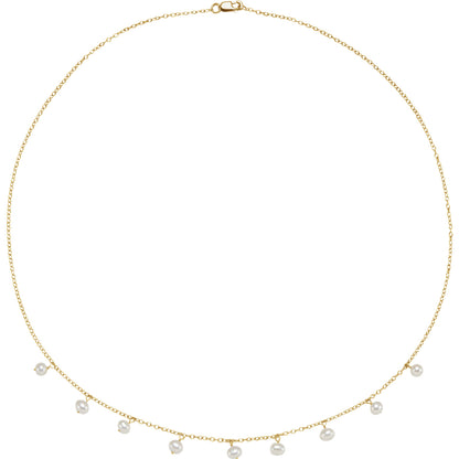 14KT Yellow Gold Freshwater Pearl Dangle Chain Necklace, 14KT Yellow Gold Freshwater Pearl Dangle Chain Necklace - Legacy Saint Jewelry